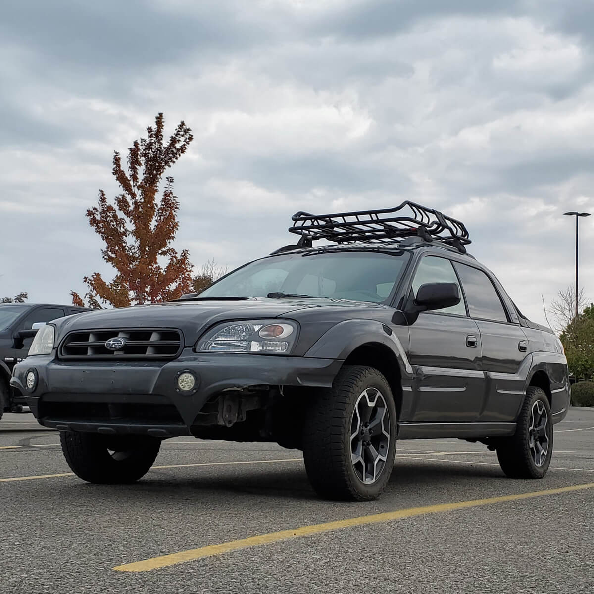 Subaru Baja roof rack and a cargo basket