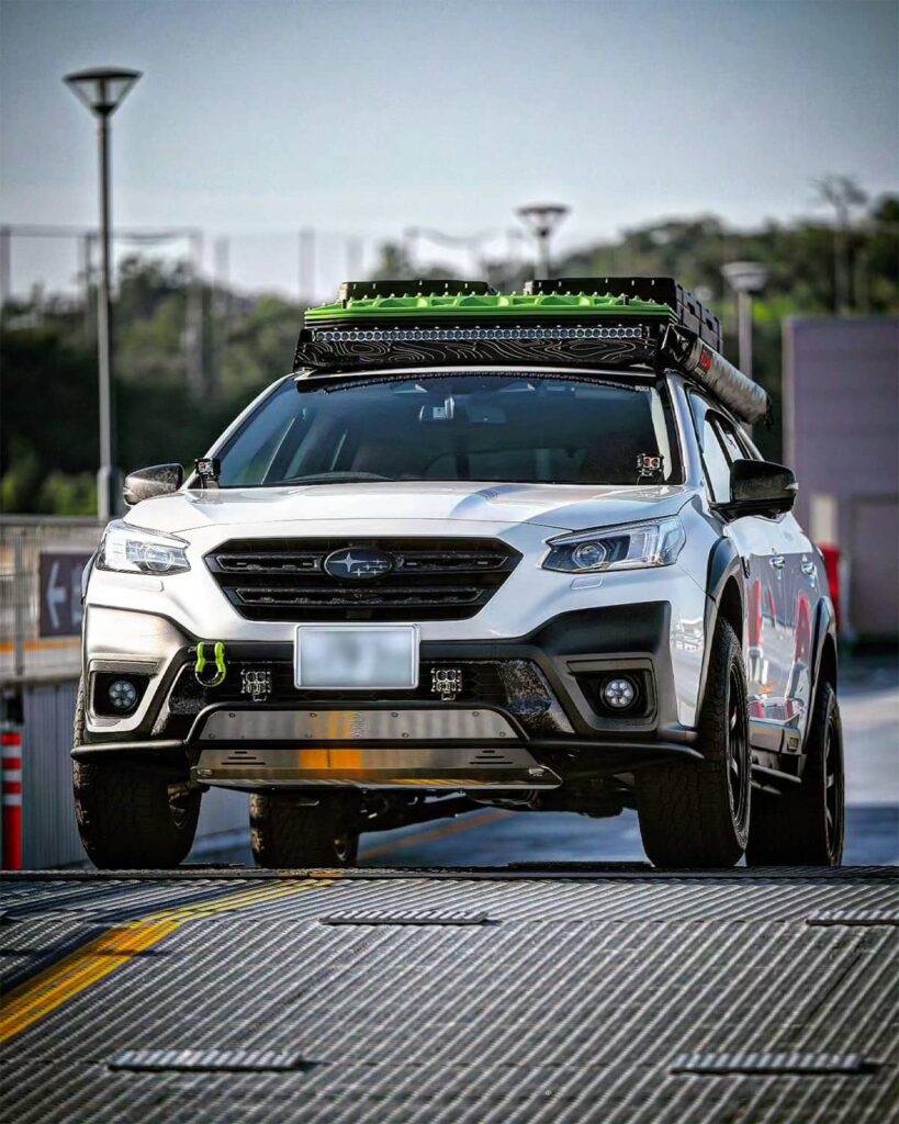 White Subaru Outback Wilderness Overland build