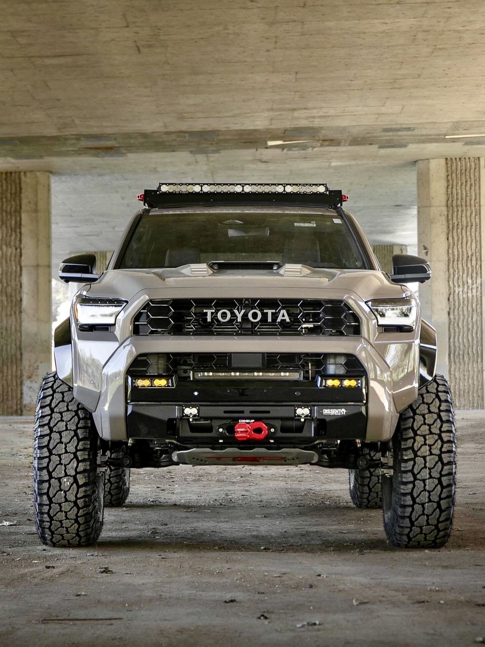 LED light bar mounted on the roof rack of a lifted 6th Gen Toyota 4Runner TRD Pro