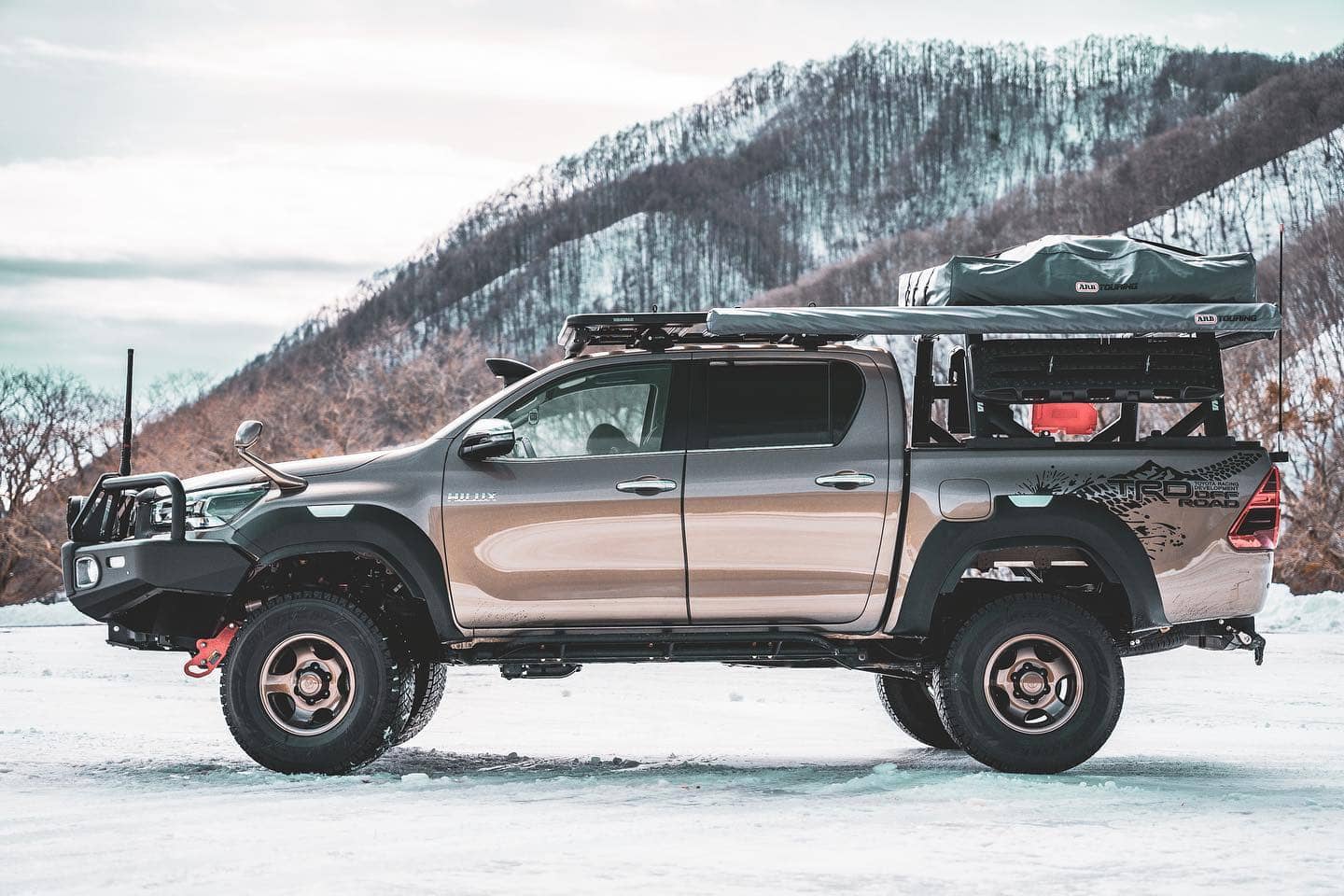Lifted Toyota Hilux overland truck in Japan with RHD