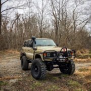 Toyota Land Cruiser FJ60 steel winch bumper with a stinger