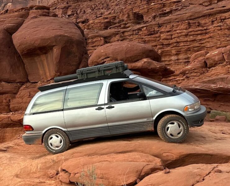Toyota Previa overland build off-roading in moab