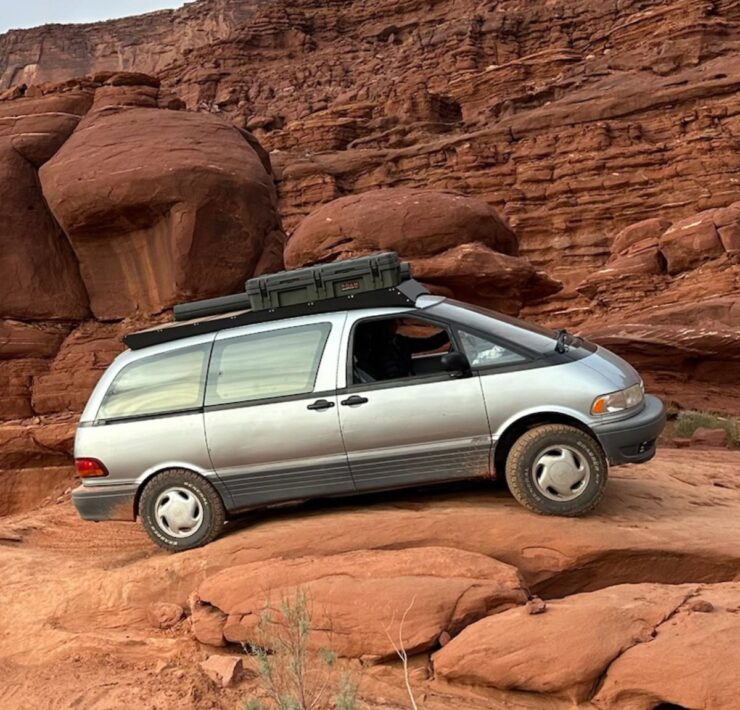 Toyota Previa overland build off-roading in moab