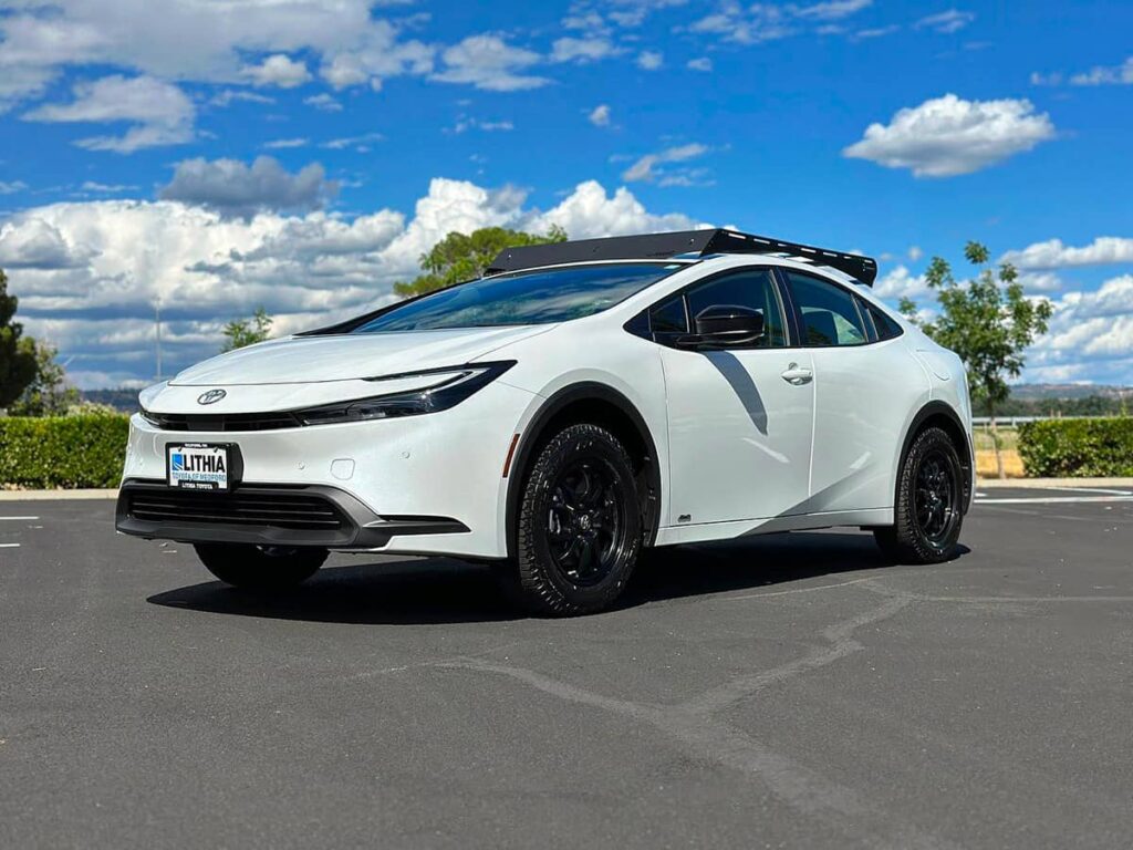 White 2023 Toyota Prius modified for offroading