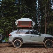 lifted rav4 with a roof top tent