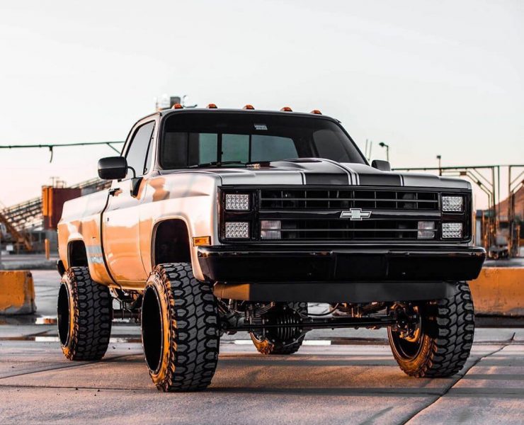 lifted Chevy C/K 10 with LED headlights
