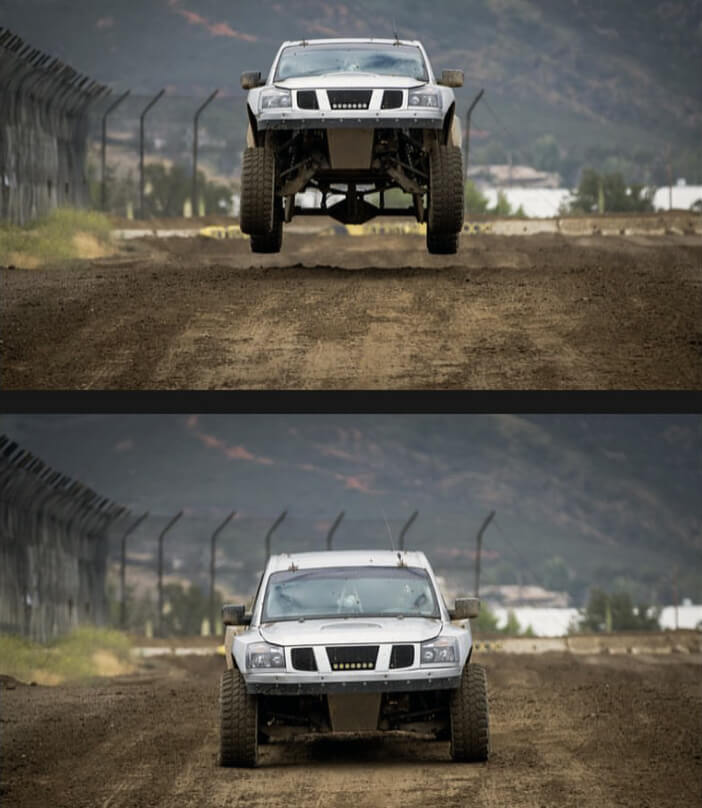 Nissan Titan prerunner jumping the dunes