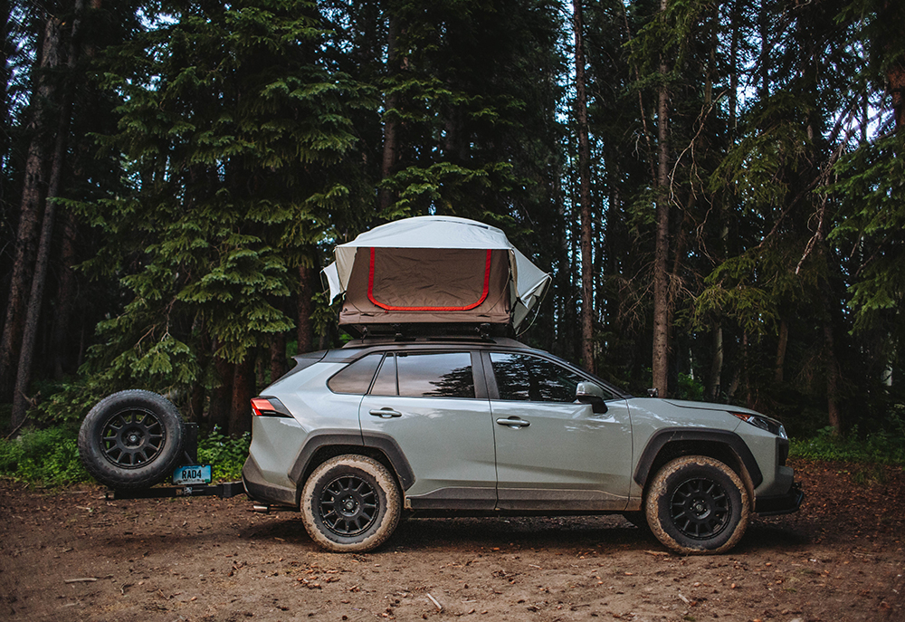 Lifted Toyota Rav4 with a roof top tent