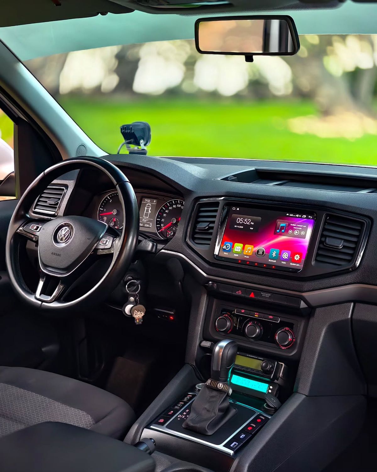 Stage 2 engine and transmission tune interface shown on aftermarket touchscreen head unit inside VW Amarok