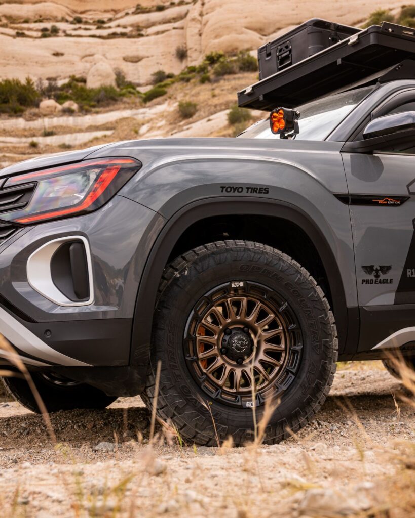 Black Rhino Voll wheels in the 18×8 size with +25mm offset wrapped in 265/65R18 Toyo Open Country A/T